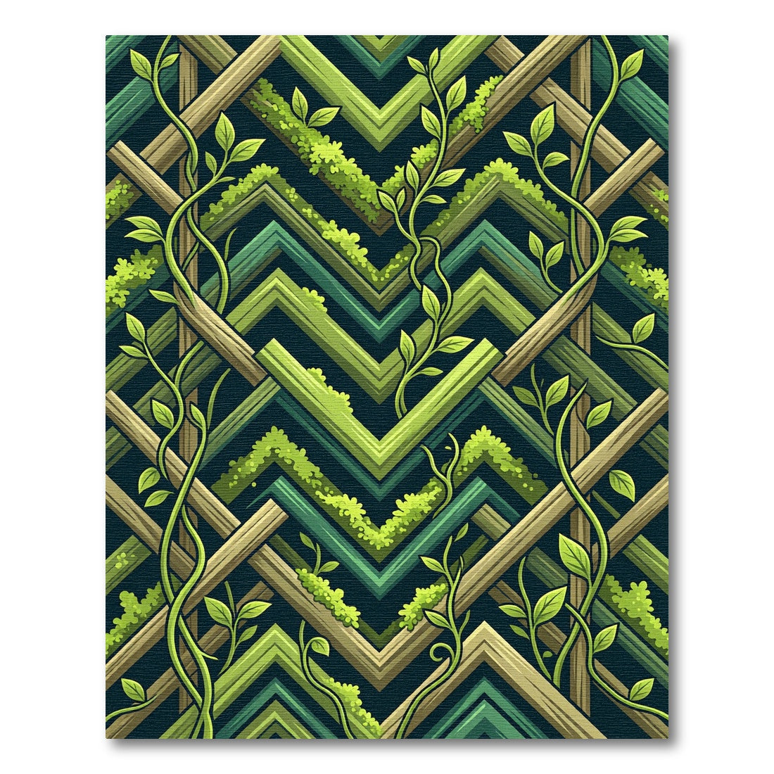 Mossy Green Geometric Trellis Vine Rug