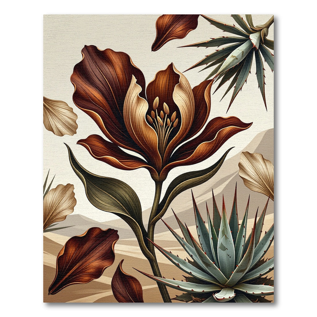 Earthy Desert Bloom with Sharp Agave Rug