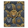 Golden Leopard Black Floral Foliage Rug