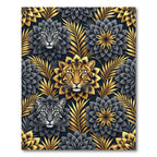 Golden Leopard Black Floral Foliage Rug
