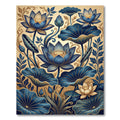 Deep Blue Golden Lotus Floral Composition Rug