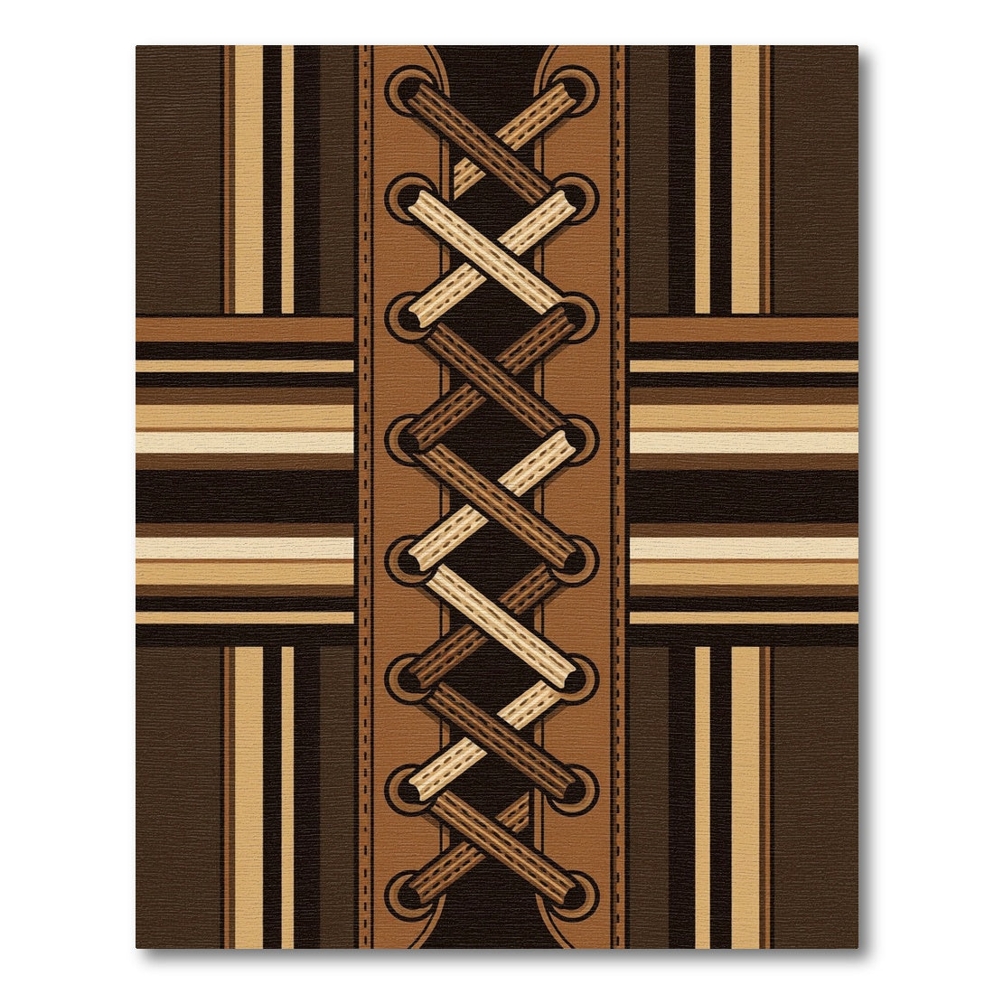 Brown Leather Lace Geometric Linear Grid Rug
