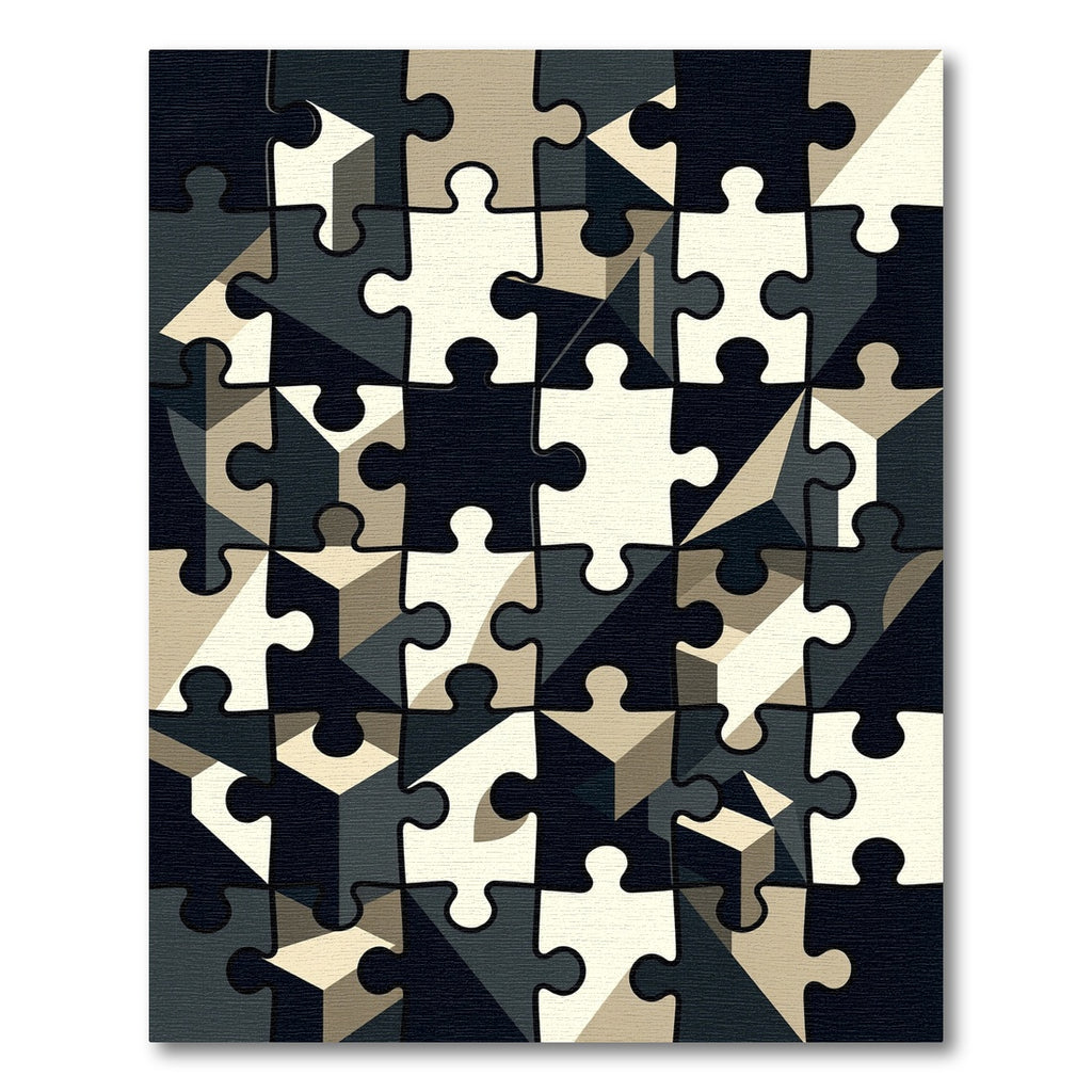 Monochrome Geometric Puzzle Grid Abstract Rug