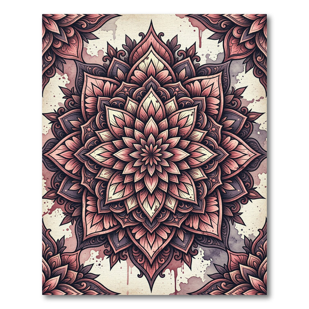 Dusty Rose Floral Mandala Medallion Rug
