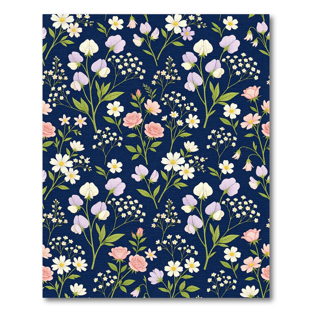 Pink White Floral Sprig Navy Rug