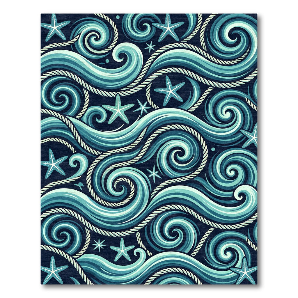 Blue Nautical Swirl and Starfish Ocean Rug
