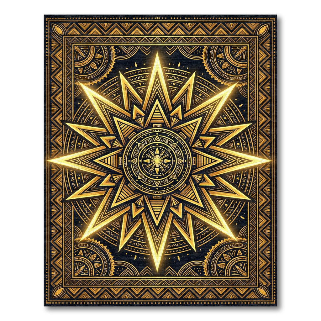 Radiant Golden Sunburst Celestial Geometry Rug