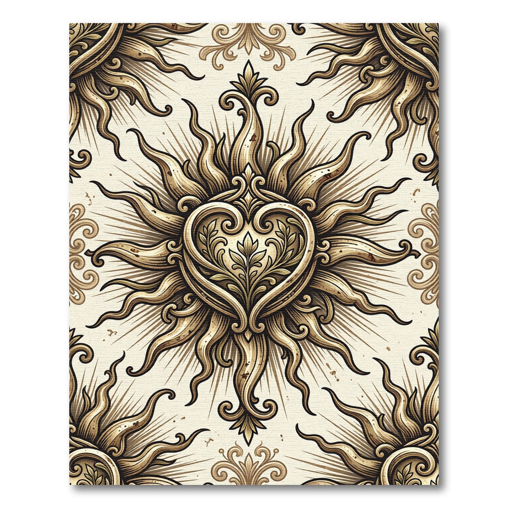 Golden Ornate Radiant Heart Damask Rug