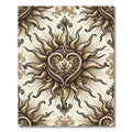 Golden Ornate Radiant Heart Damask Rug