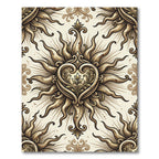 Golden Ornate Radiant Heart Damask Rug