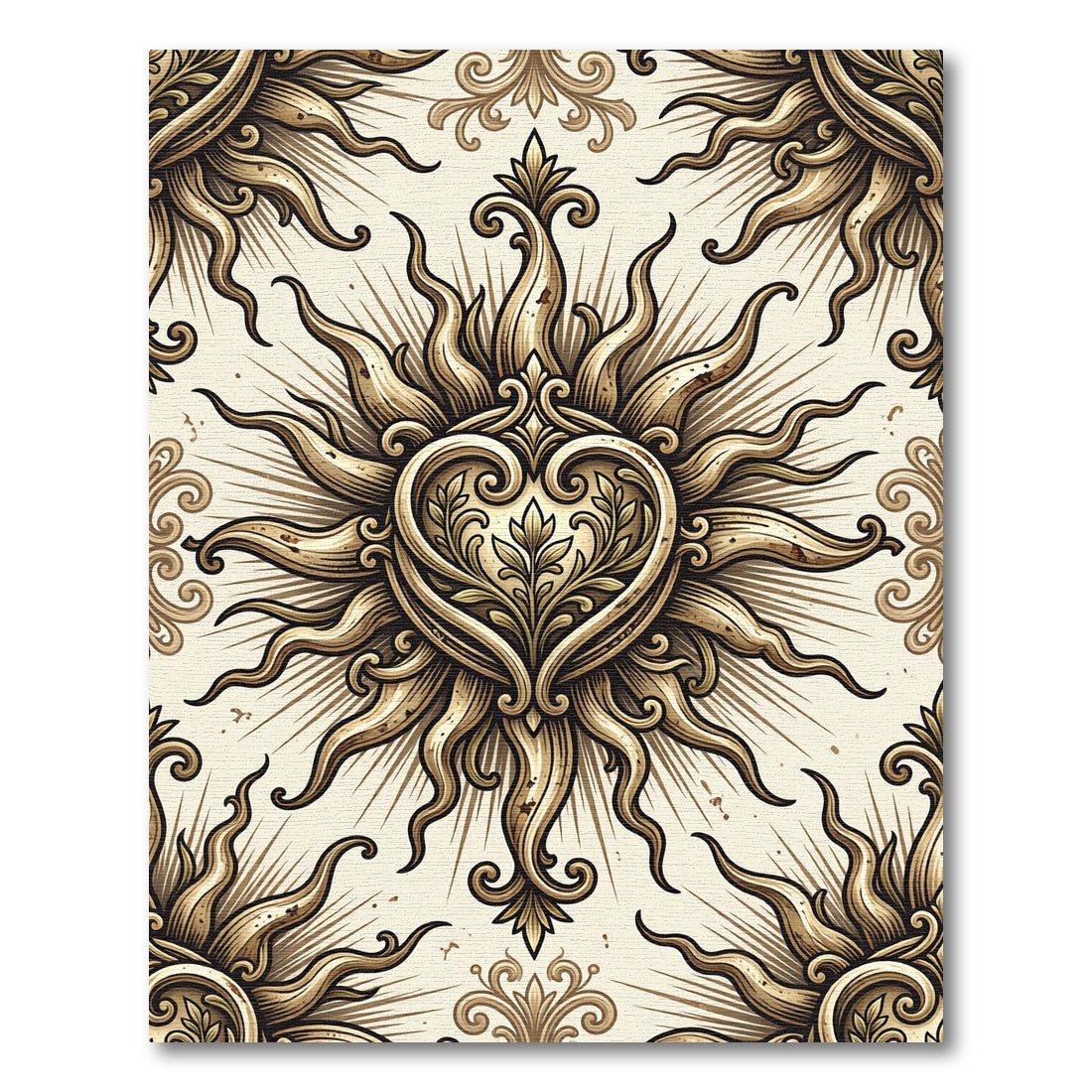 Golden Ornate Radiant Heart Damask Rug