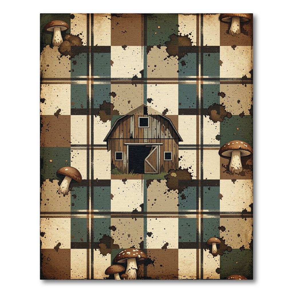 Rustic Plaid Farmhouse Mushroom Woodland Rug