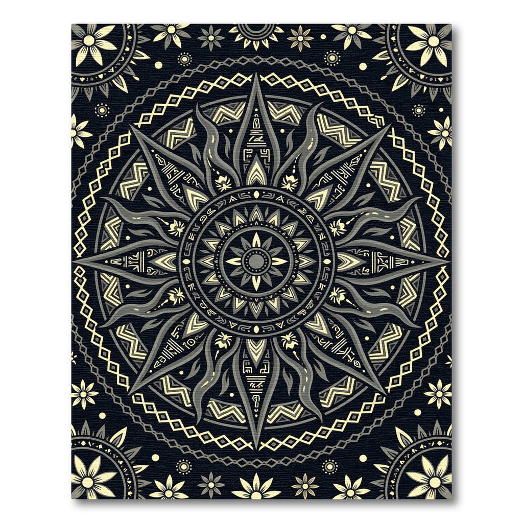 Mystic Celestial Black Gold Sun Medallion Rug