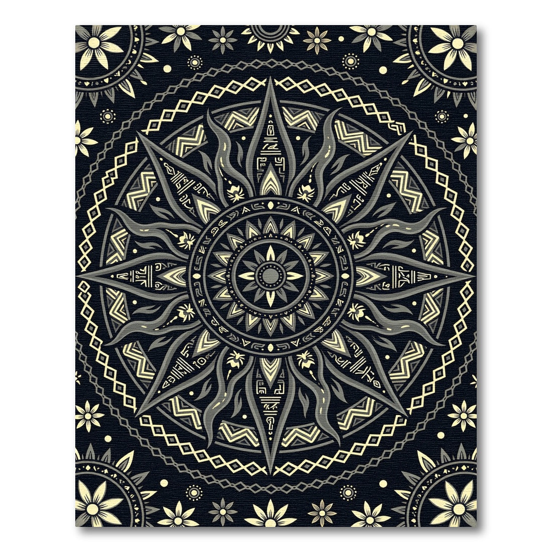 Mystic Celestial Black Gold Sun Medallion Rug