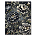 Dark Floral Peony Botanical Arrangement Rug