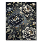 Dark Floral Peony Botanical Arrangement Rug