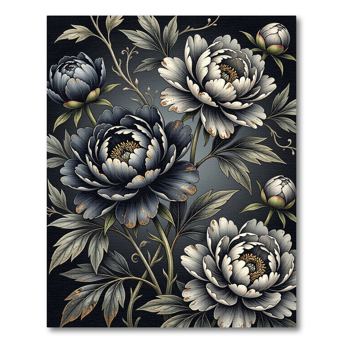Dark Floral Peony Botanical Arrangement Rug