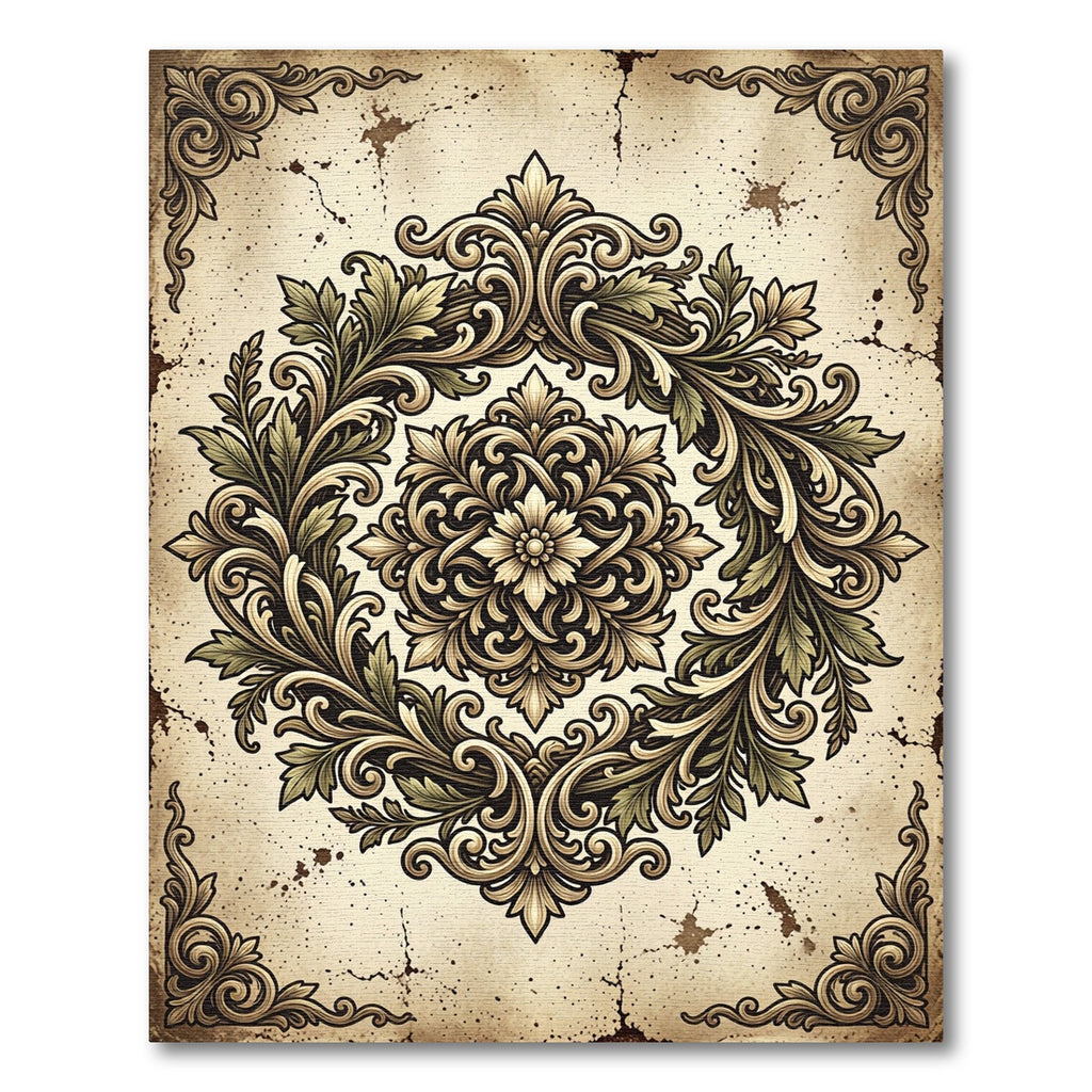 Ornate Baroque Foliage Medallion Cream Rug