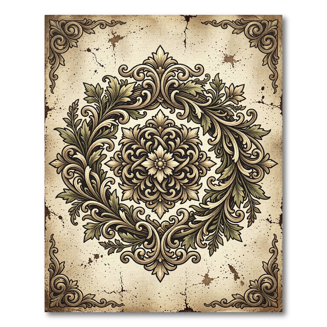 Ornate Baroque Foliage Medallion Cream Rug