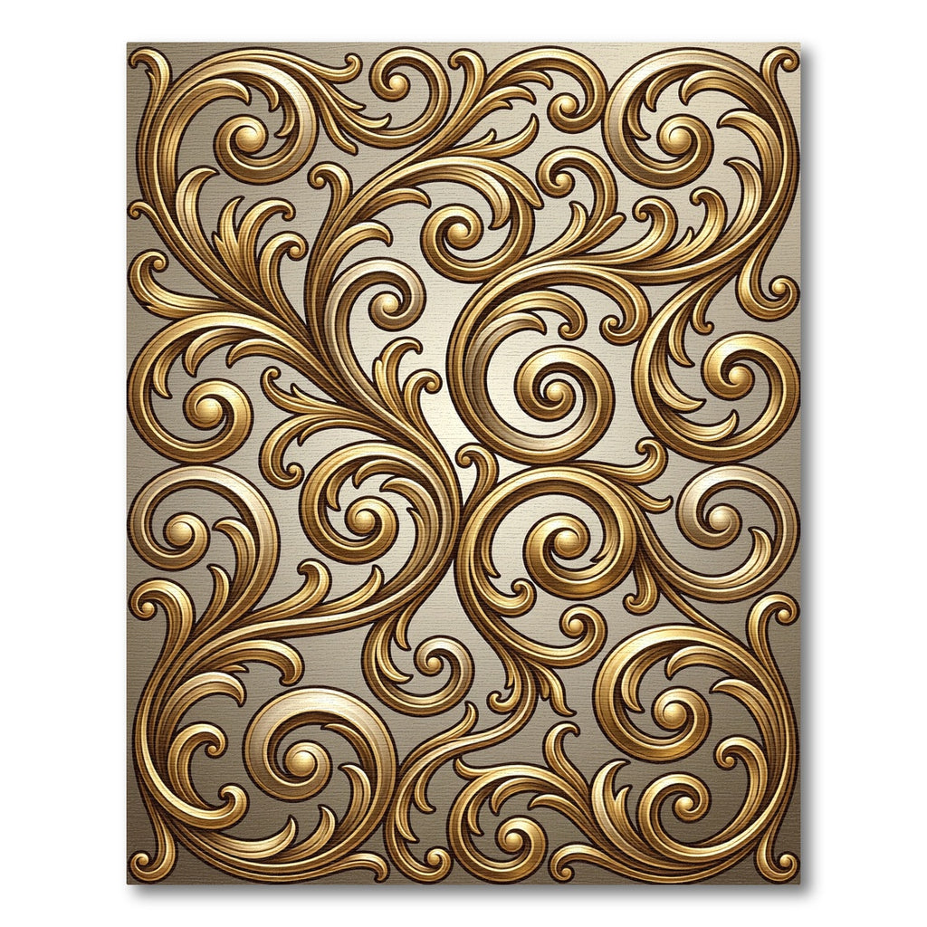 Ornate Golden Baroque Scrollwork Rug