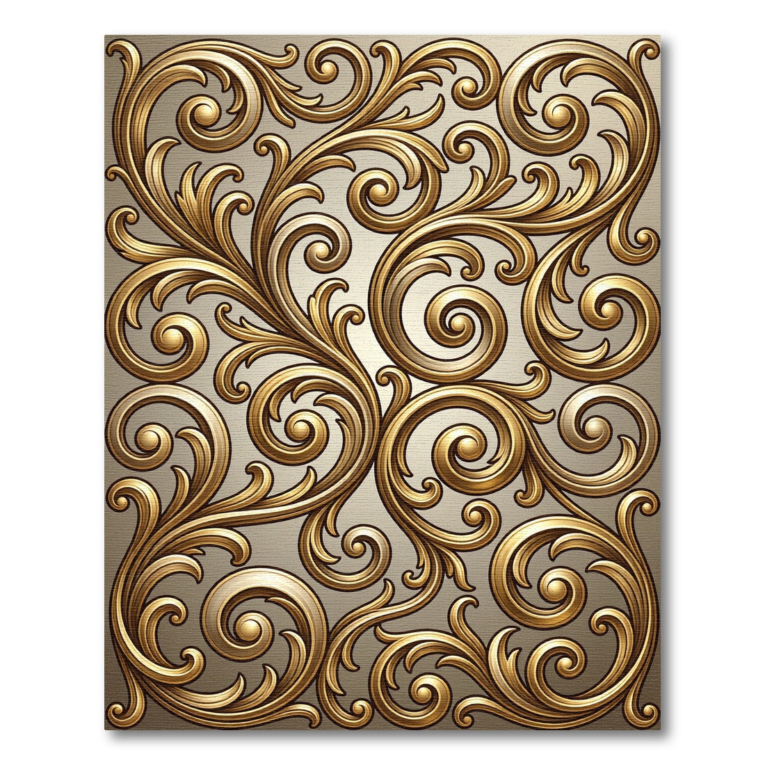 Ornate Golden Baroque Scrollwork Rug