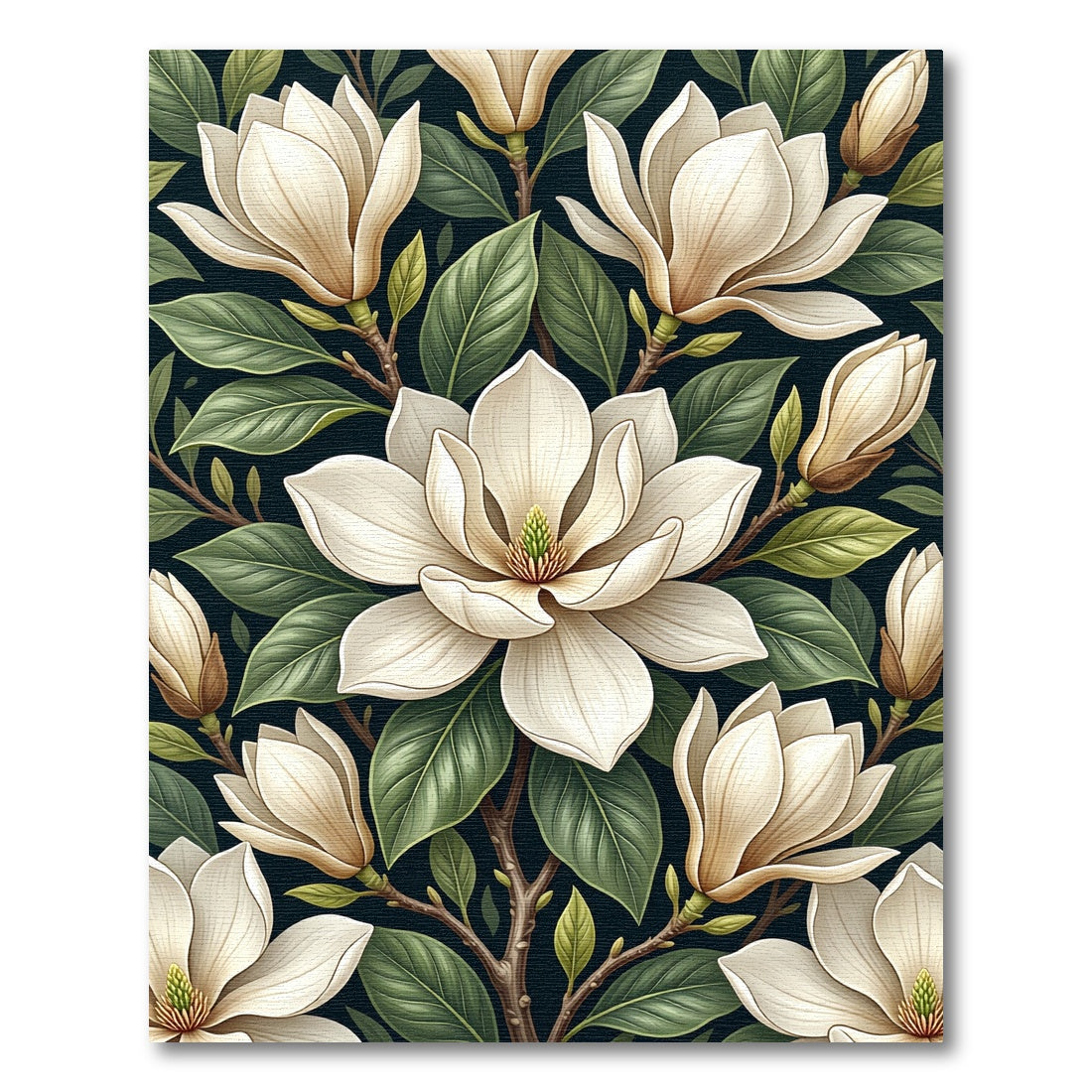 Elegant Cream Magnolia Bloom Botanical Rug