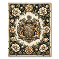 Elegant Gold Crest Camellia Floral Rug