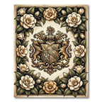 Elegant Gold Crest Camellia Floral Rug