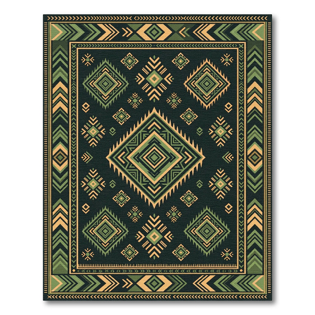 Green Yellow Geometric Diamond Aztec Rug