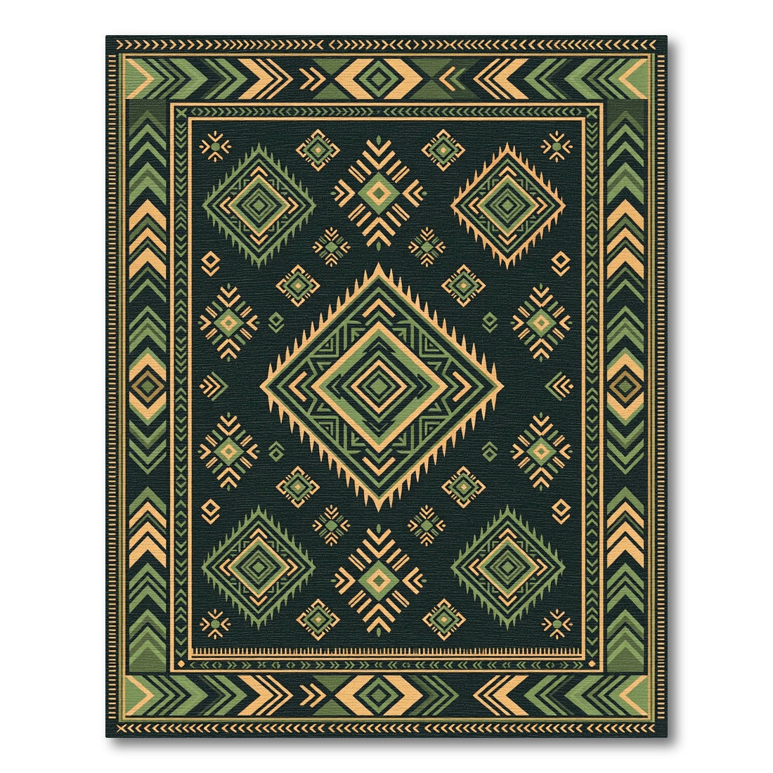 Green Yellow Geometric Diamond Aztec Rug