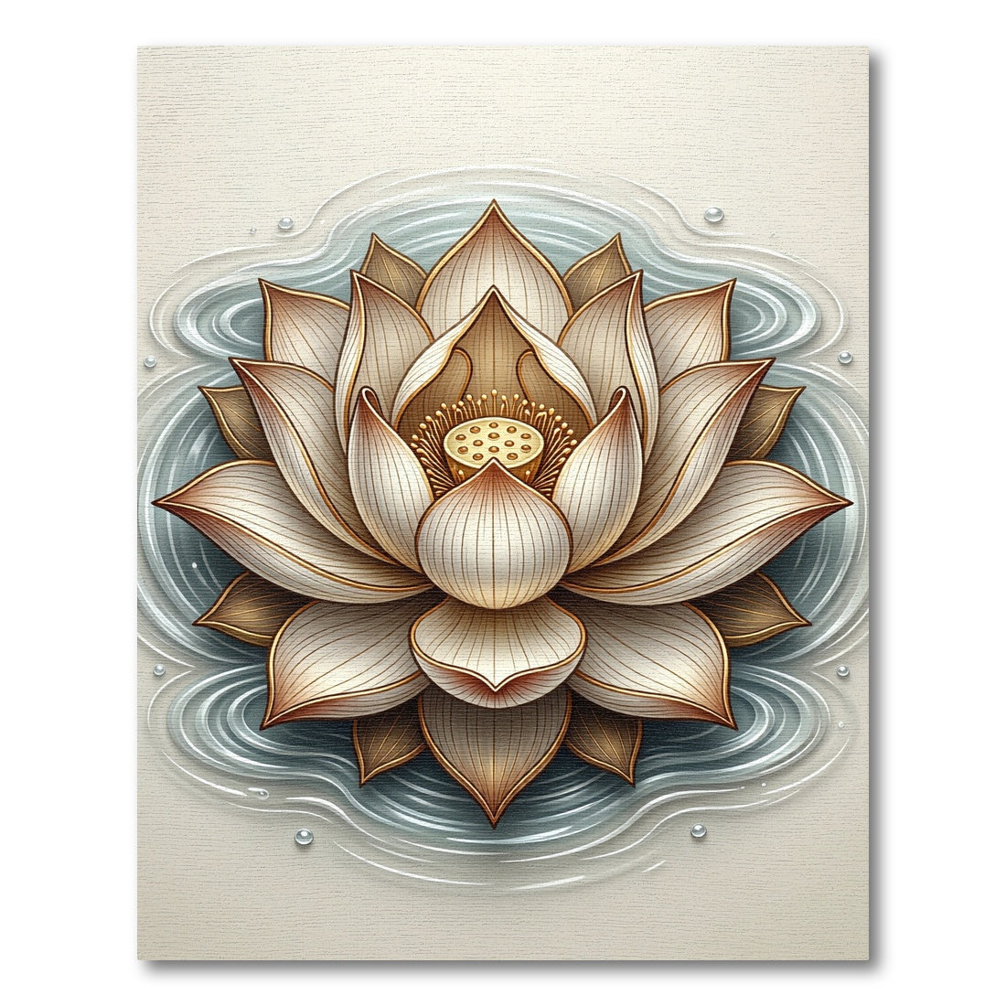 Golden Lotus Flower Water Ripples Rug