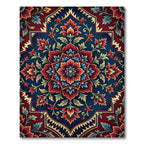 Deep Crimson Blue Floral Medallion Rug