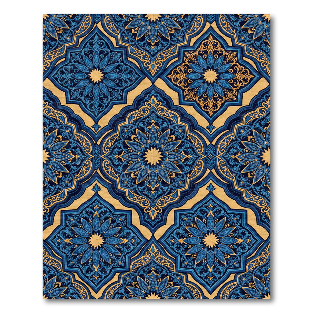 Royal Blue Damask Gold Mandala Rug