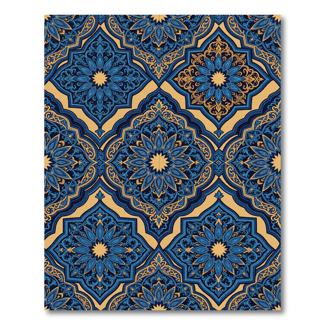 Royal Blue Damask Gold Mandala Rug