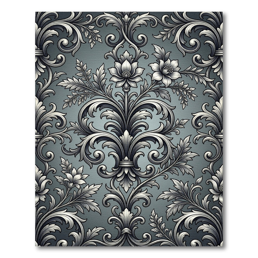 Intricate Silver Blooming Acanthus Scrollwork Rug