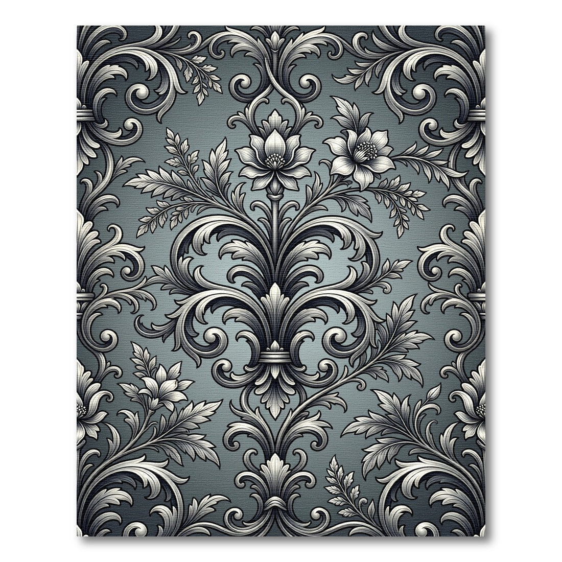 Intricate Silver Blooming Acanthus Scrollwork Rug