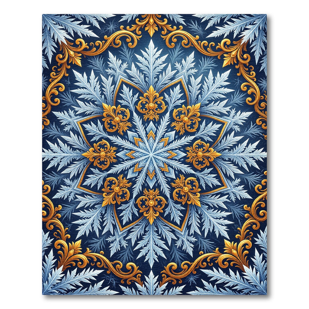Golden Filigree Navy Frost Snowflake Decorative Rug