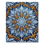 Golden Filigree Navy Frost Snowflake Decorative Rug