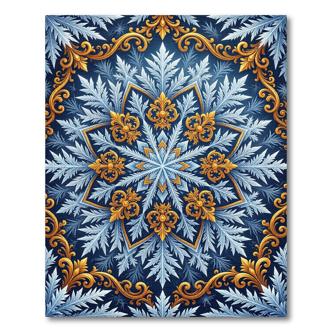Golden Filigree Navy Frost Snowflake Decorative Rug
