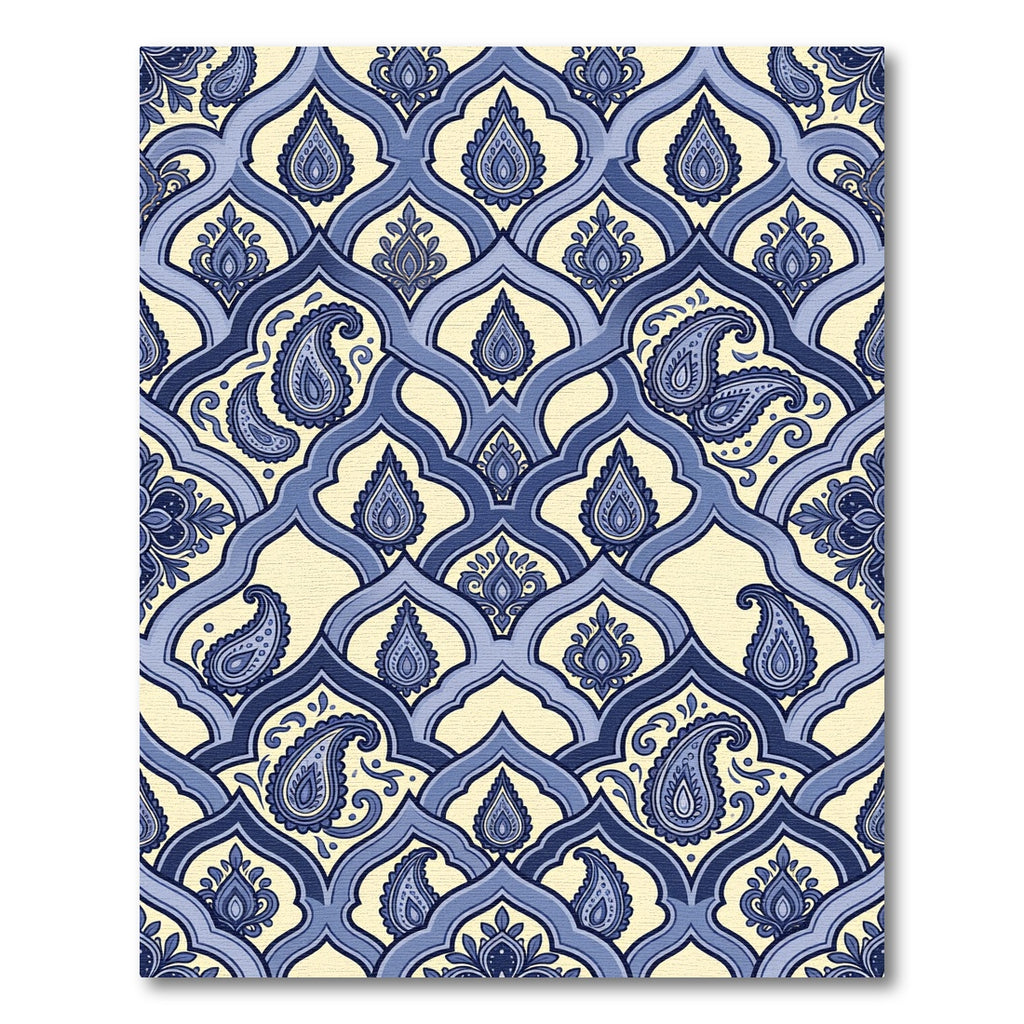 Indigo Paisley Curvilinear Lattice Art Rug