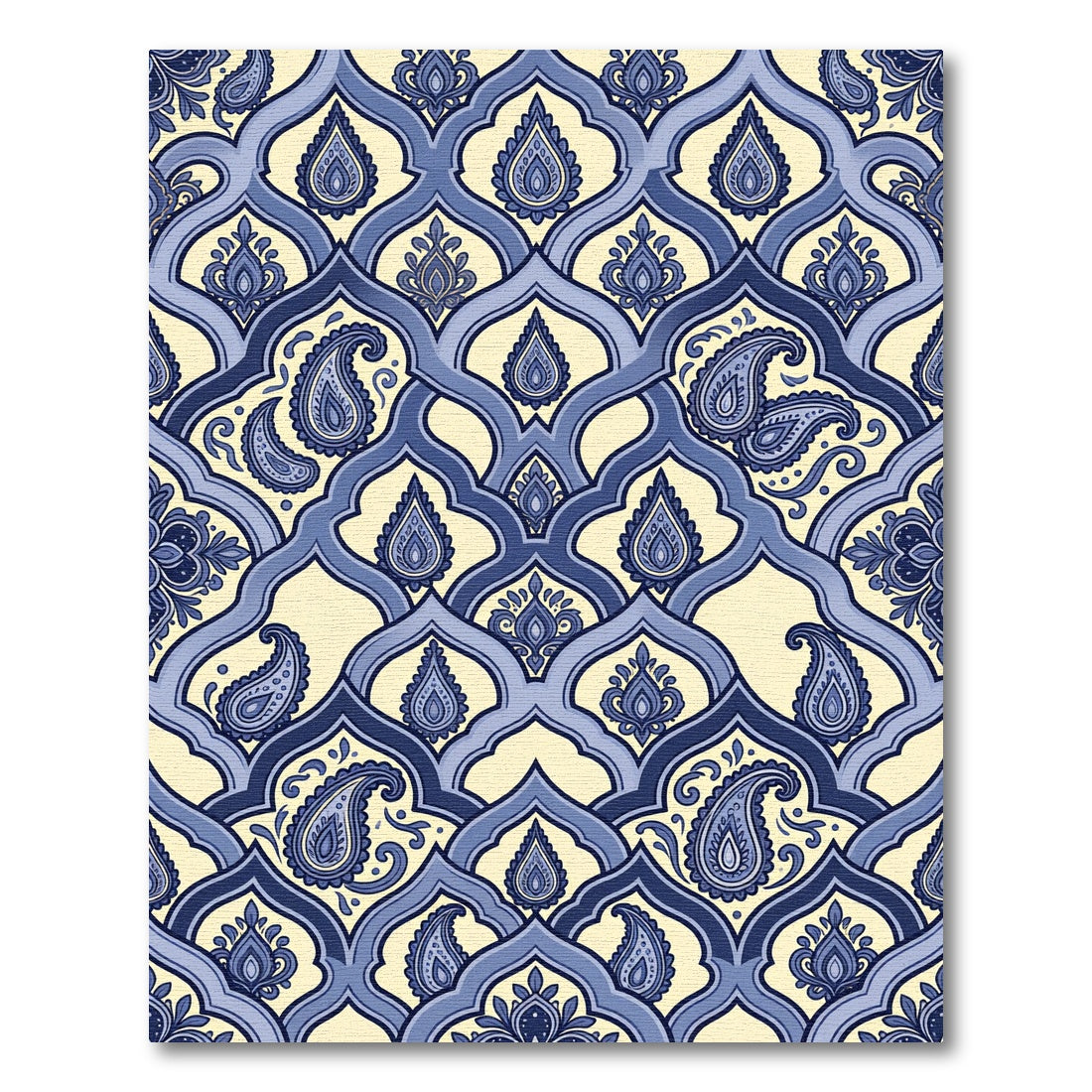 Indigo Paisley Curvilinear Lattice Art Rug