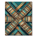 Geometric Teal and Brown Plank Cross Rug