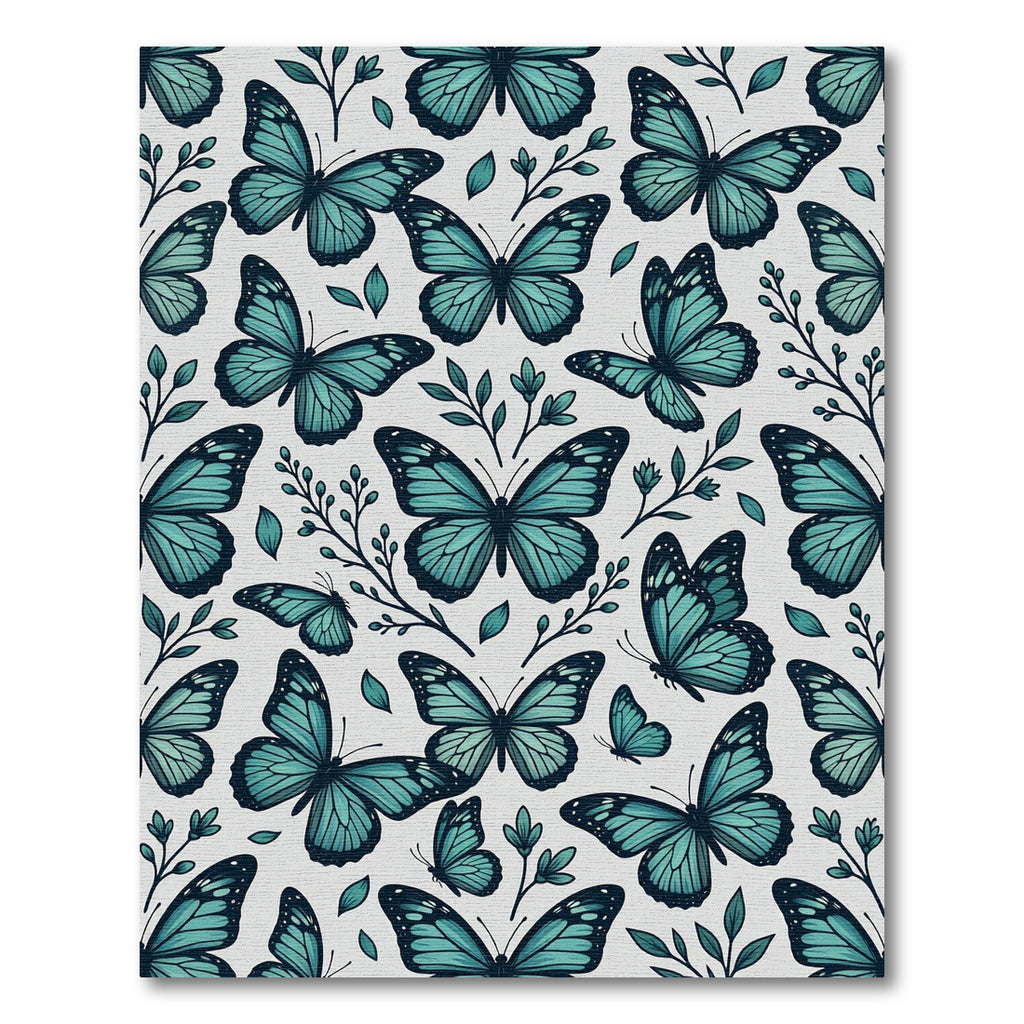Whimsical Teal Butterfly Botanical Garden Rug