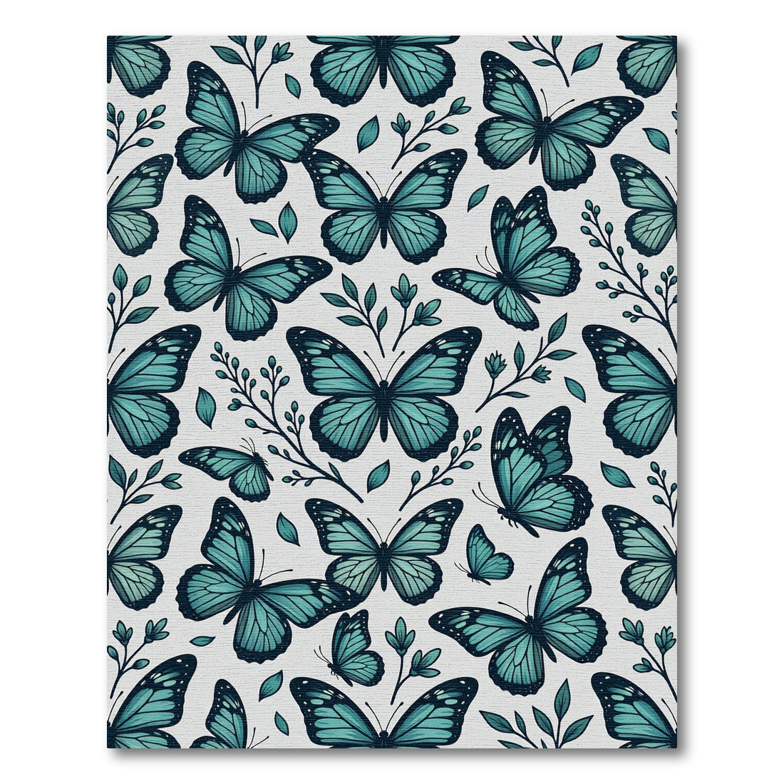 Whimsical Teal Butterfly Botanical Garden Rug