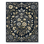 Classic Black Floral Shield Emblem Rug