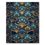 Art Deco Blue Gold Peacock Fan Rug