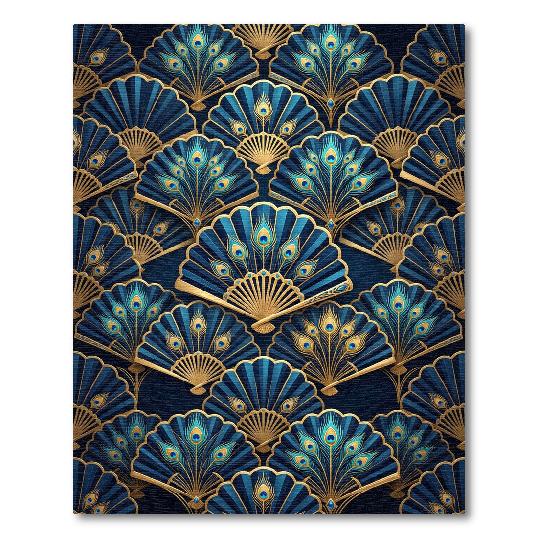 Art Deco Blue Gold Peacock Fan Rug