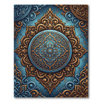Ornate Teal and Gold Arabesque Medallion Rug