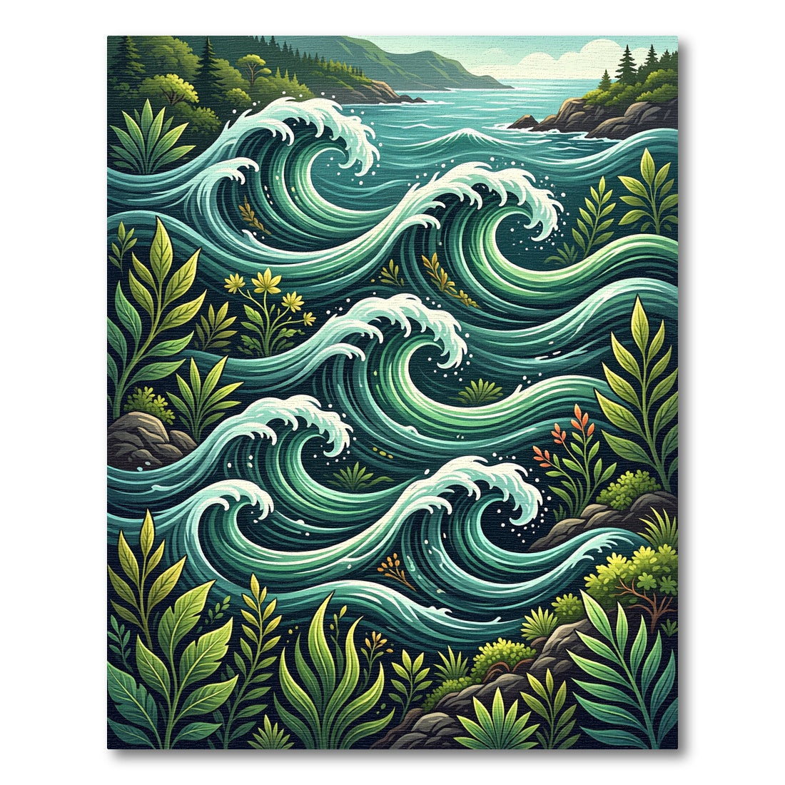 Emerald Lush Wave Ocean Foliage Rug