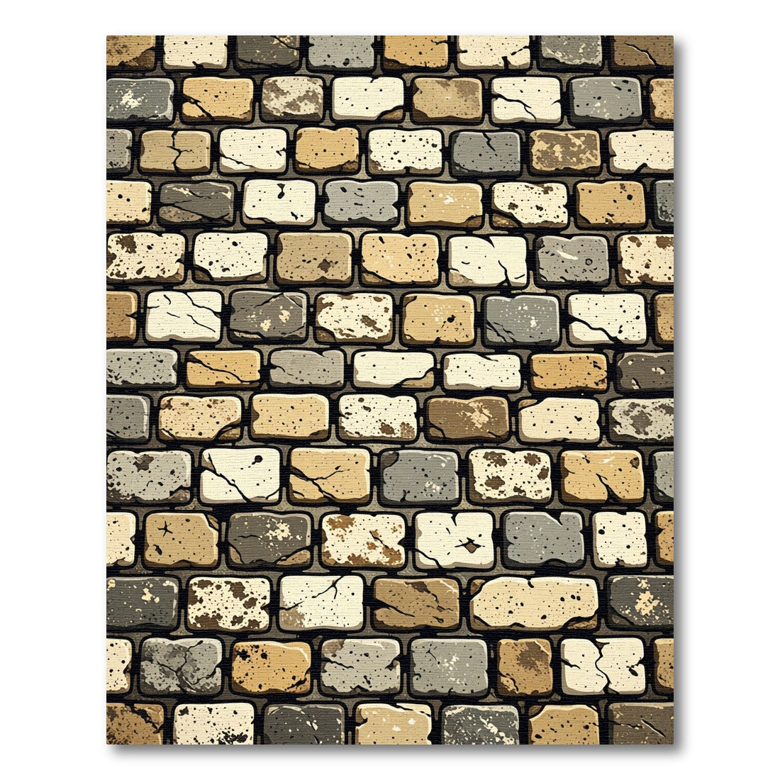 Rustic Stone Masonry Earth Tone Mosaic Rug